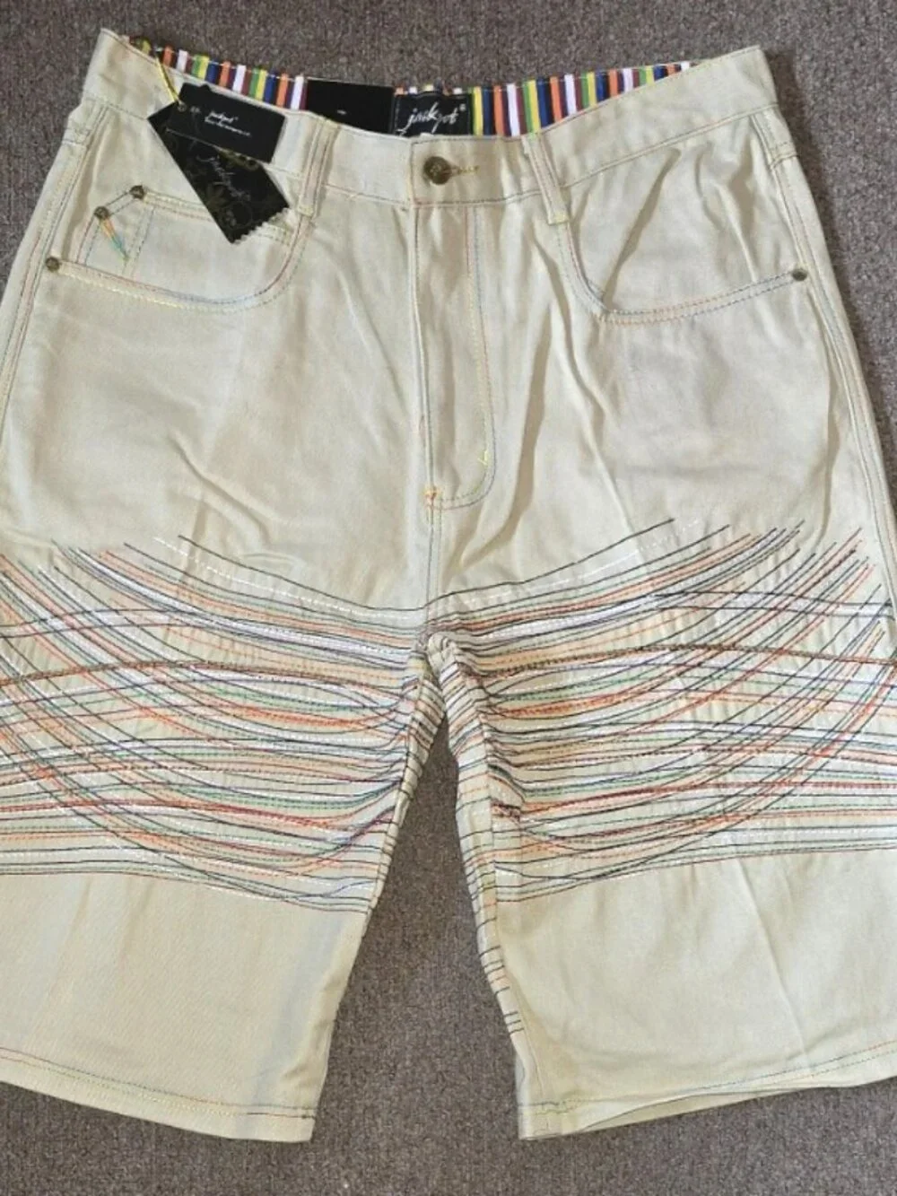 Vintage OX Jackpot Beige Denim Size 40 Shorts Grunge Skater Y2K Street Urban NEW